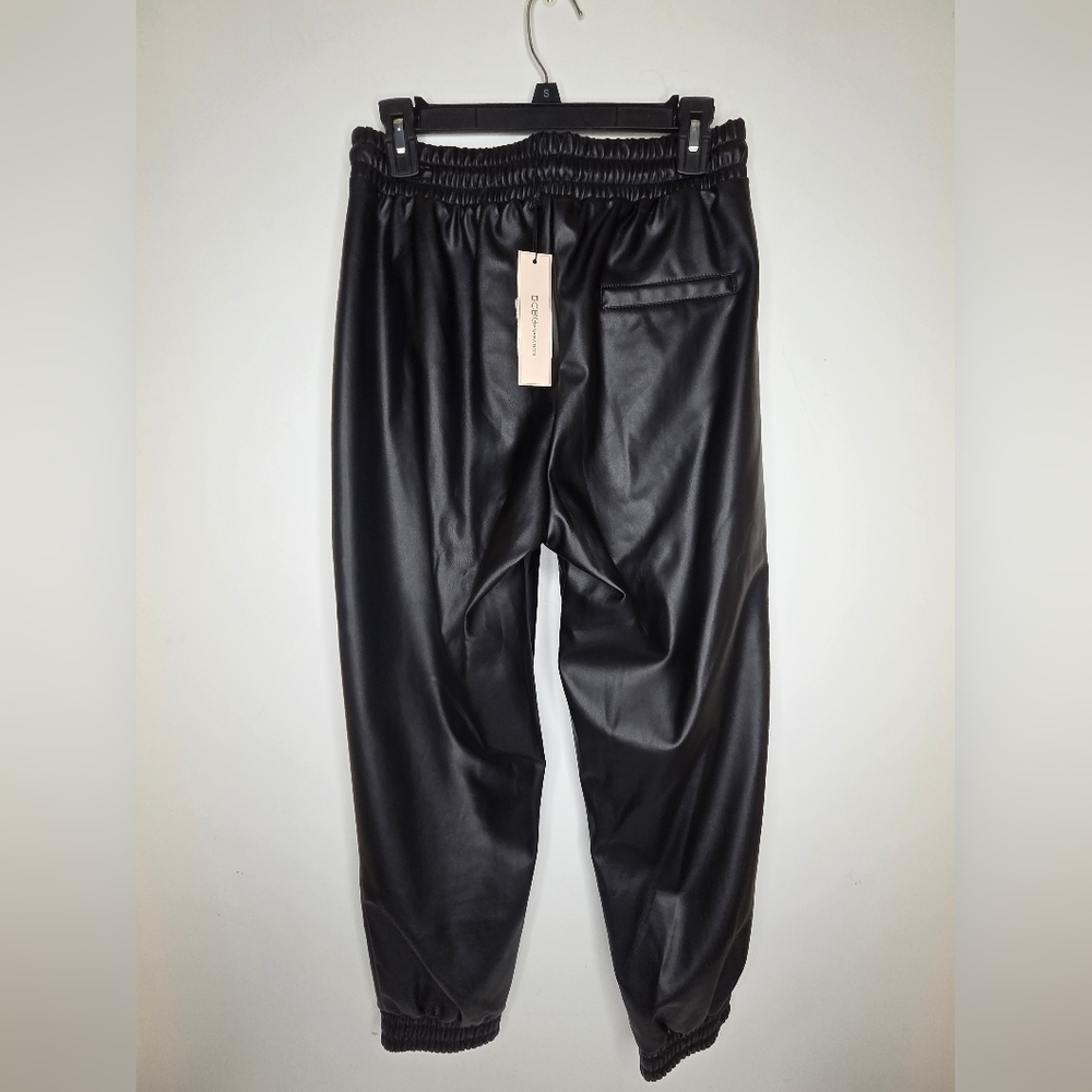 NWT BCBG eneration Size M Black Faux Leather Joggers Pants